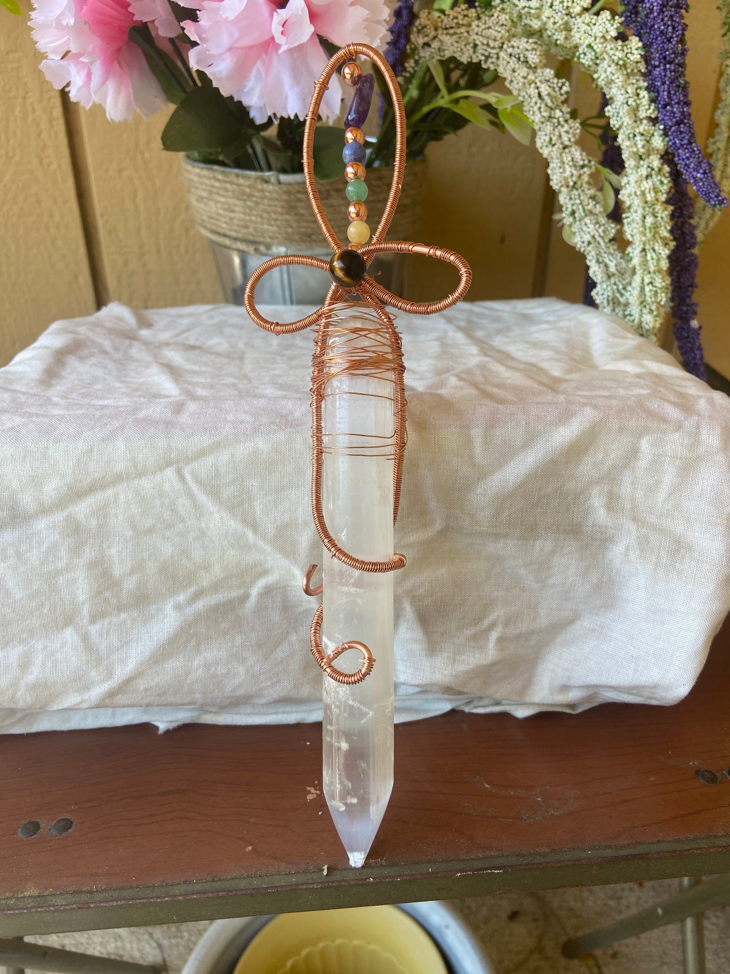 Selenite Ankh Wand