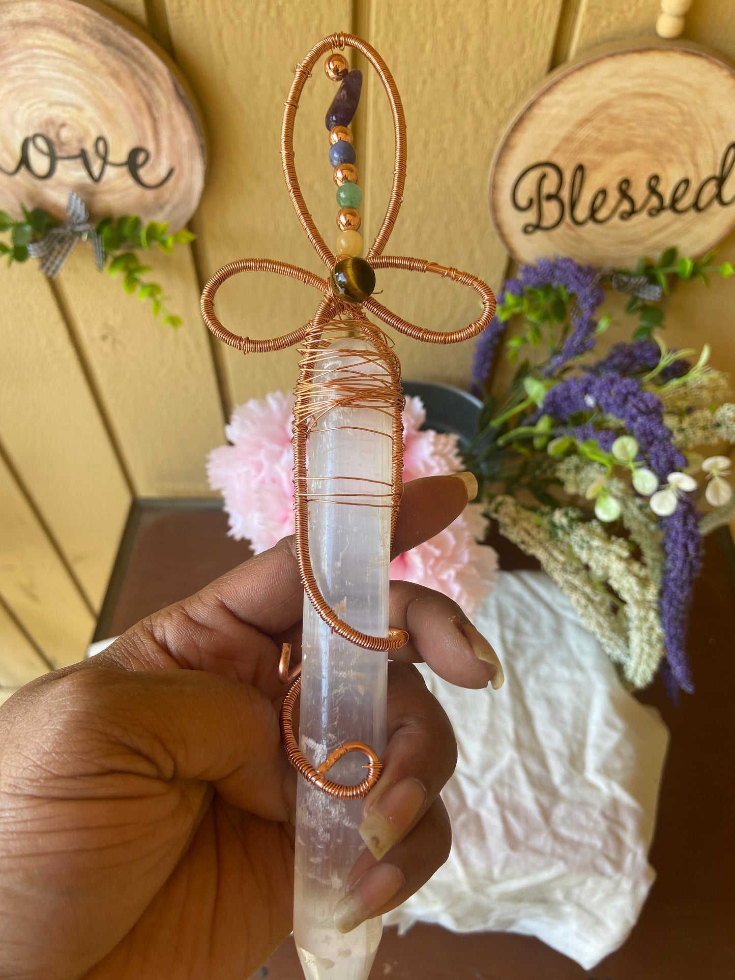 Selenite Ankh Wand