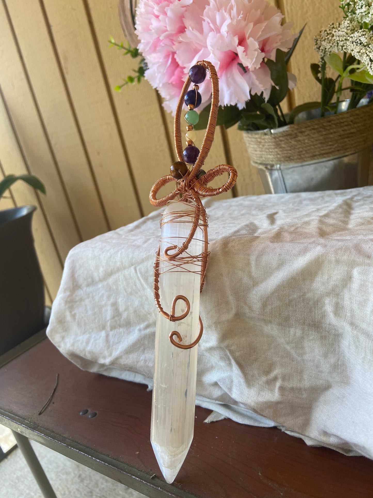 Selenite Ankh Wand