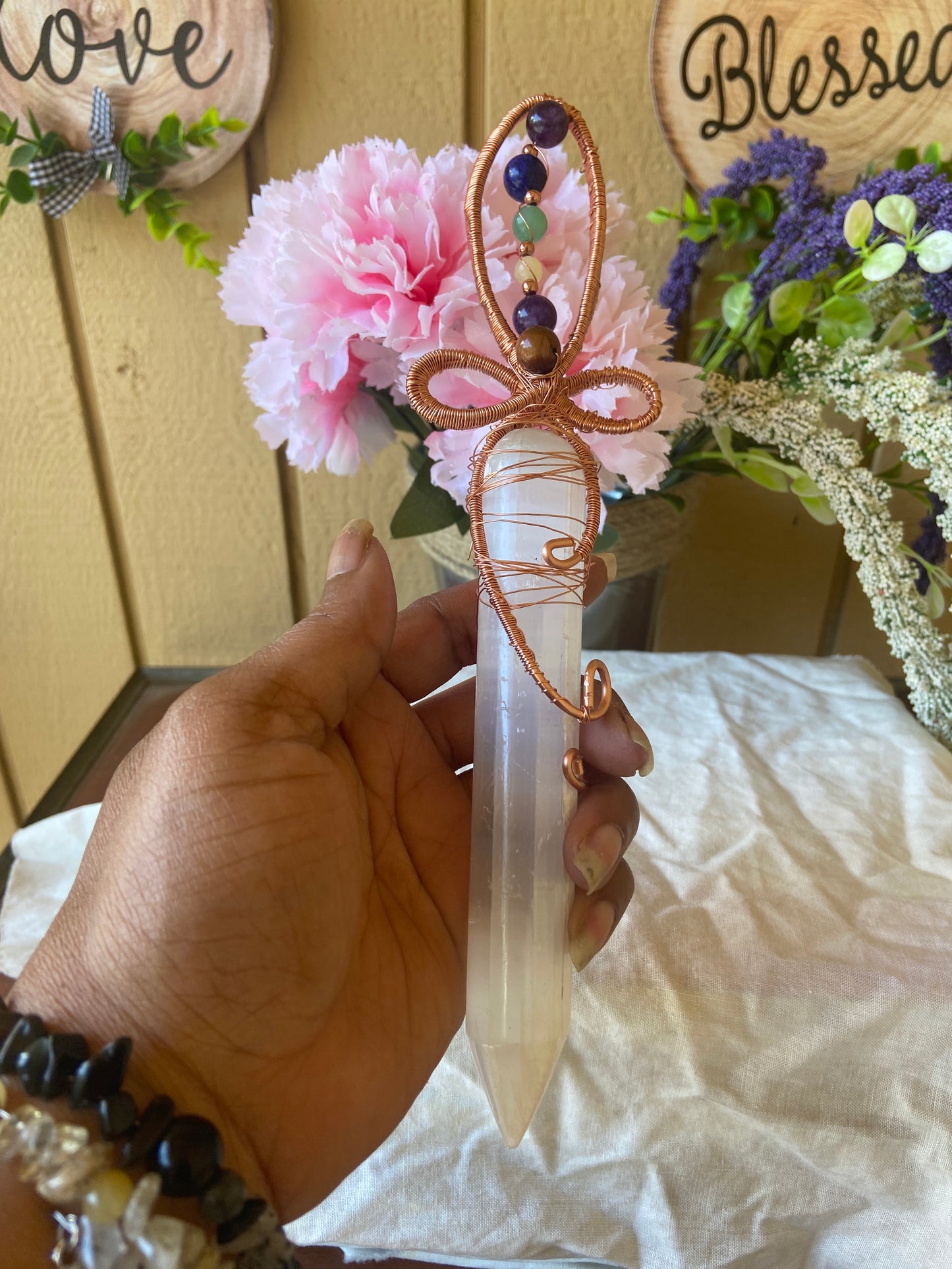 Selenite Ankh Wand