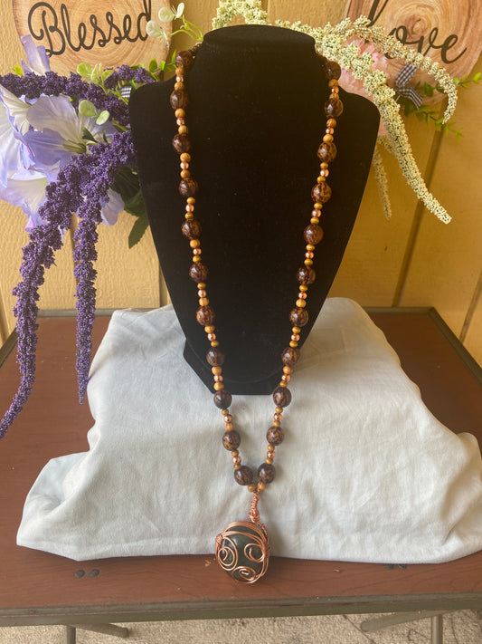 African Bloodstone Mala Necklace.